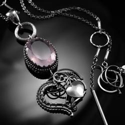 srebrny,naszyjnik,wire-wrapping,kwarc,różowy,serce - Naszyjniki - Biżuteria