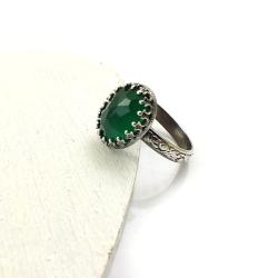 pierścionek,zielony,retro,srebrny,owalny,koronki - Pierścionki - Biżuteria