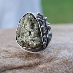 pierścionek,srebrny,piryt,surowy,artseko - Pierścionki - Biżuteria