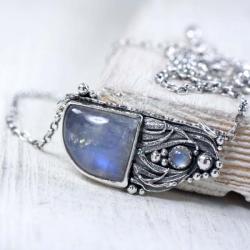 Srebrny naszyjnik z kamieniem księżycowym - Naszyjniki - Biżuteria
