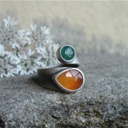 letni pierścionek,pomarańczowy,zielony - Pierścionki - Biżuteria