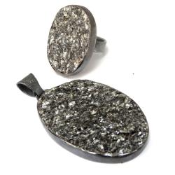 srebrny,muskowit,minerał,srebrzysty,kryształy,styl - Komplety - Biżuteria