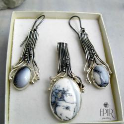 Komplet biżuterii srebrnej z agatami dendrytowymi - Komplety - Biżuteria