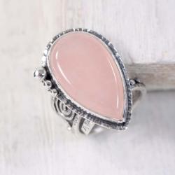 Srebrny,regulowany pierścionek z kwarcem różowym - Pierścionki - Biżuteria