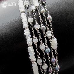 Bransoletki ze srebra,pereł i kamienia księzycowe - Komplety - Biżuteria