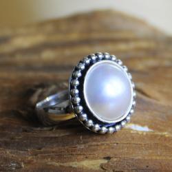 perła,srebr,pierścionek,kuleczki,klasyka - Pierścionki - Biżuteria