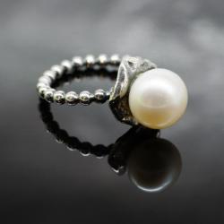 perła,pierścionek z perłą,perły naturalne - Pierścionki - Biżuteria