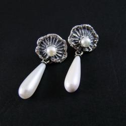 kolczyki z perłami,eleganckie,delikatne,liście - Kolczyki - Biżuteria