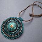 Wisiory medalion,turkus,ornament,haft koralikowy