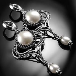 srebrne,kolczyki,wire-wrapping,perły,ciba,perłowe - Kolczyki - Biżuteria