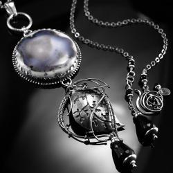 srebrny,naszyjnik,wire-wrapping,agat dendrytowy - Naszyjniki - Biżuteria