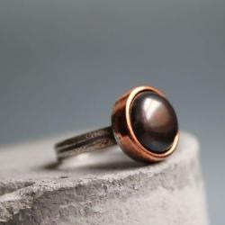 pierścionek srebro perła miedź - Pierścionki - Biżuteria