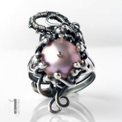 pierścionek srebrny,perły,wire wrapping,925 - Pierścionki - Biżuteria