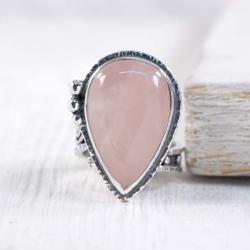 Regulowany,srebrny pierścionek z kwarcem różowym - Pierścionki - Biżuteria