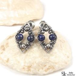 kolczyki,małe,romby,niebieskie,lapis lazuli, - Kolczyki - Biżuteria