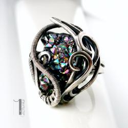 srebrny pierścionek,pierścionek z kwarcem tytanowy - Pierścionki - Biżuteria