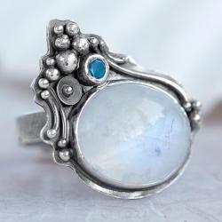 kamień księżycowy,niebieski,srebrny pierścionek - Pierścionki - Biżuteria
