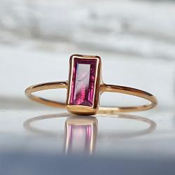 pierścionek,turmalin,różowy,bagietka - Pierścionki - Biżuteria