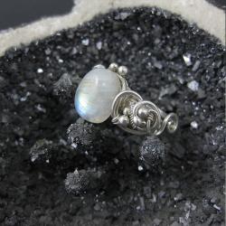 kamień księżycowy,srebro 999,925,wire-wrapping - Pierścionki - Biżuteria