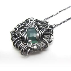 Zielony onyks,srebrny naszyjnik wire wrapping - Naszyjniki - Biżuteria