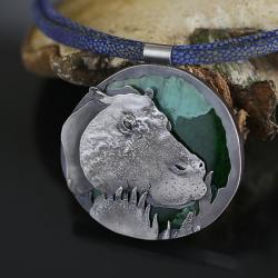 wizior z hipopotamem,srebrny duży wisior - Wisiory - Biżuteria