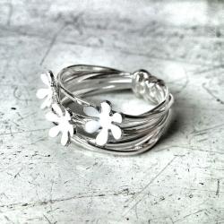 kwiatki,pierścionek,srebro,emalia - Pierścionki - Biżuteria