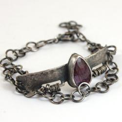 srebrna bransoleta z rubinem - Bransoletki - Biżuteria