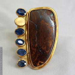 okazały,opal,szafir,złocony,oryginalny,unikat - Pierścionki - Biżuteria
