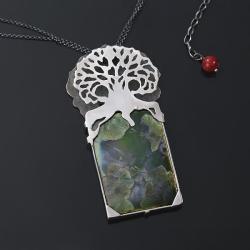 srebrny wisior,wisior z ceramiką,drzewo - Wisiory - Biżuteria