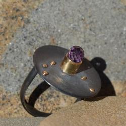 pierścień z aleksandrytem,złoto,okrągły pierścień - Pierścionki - Biżuteria