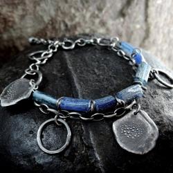 Srebrna bransoletka ze szkłem afgańskim - Bransoletki - Biżuteria