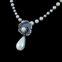naszyjnik z perłami,klasyczny,delikatny,liść - Naszyjniki - Biżuteria