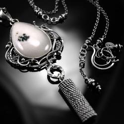 srebrny,naszyjnik,agat dendrytowy,wire-wrapping - Naszyjniki - Biżuteria