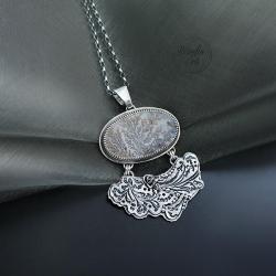 srebrny,naszyjnik,z kwarcem dendrytowym - Naszyjniki - Biżuteria
