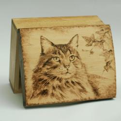 szkatułka,pirografia,kot - Pudełka - Wyposażenie wnętrz