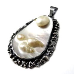 perła,unikat,secesyjny,perłowy,blask,duży,srebrny - Wisiory - Biżuteria