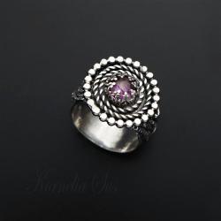 pierścionek,srebrny,z ametystem,fioletowy - Pierścionki - Biżuteria