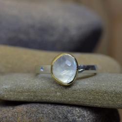surowy pierścień,pierścień z kamieniem księżycowym - Pierścionki - Biżuteria