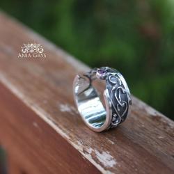 pierścionek,ażurowy,obrączka,srebrny,cyrkonia - Pierścionki - Biżuteria
