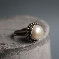 pierścionek srebro perła reto barok vintage - Pierścionki - Biżuteria