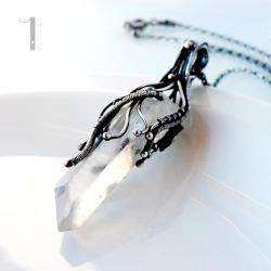 naszyjnik srebrny,kryształ górski,wire wrapping - Naszyjniki - Biżuteria