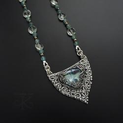 srebrny,naszyjnik,z kryształem,misterny - Naszyjniki - Biżuteria
