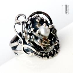 pierścionek srebrny,perła hodowlana,regulowany - Pierścionki - Biżuteria