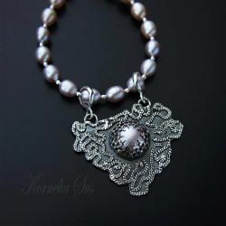 naszyjnik,srebrny,z perłami,romantyczny - Naszyjniki - Biżuteria