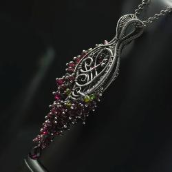 wire-wrapping,wisior,długi,srebro,rubiny - Wisiory - Biżuteria