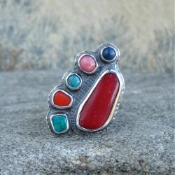 kolorowy pierścień,koralowy - Pierścionki - Biżuteria