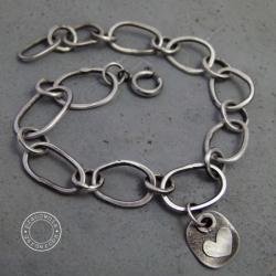 srebro,łańcuch,kuta,surowa,oksydowana,serce - Bransoletki - Biżuteria