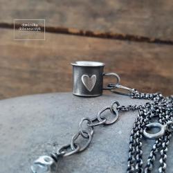 srebro,kubek,kawa,coffee,serce,heart, - Naszyjniki - Biżuteria
