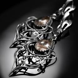 srebrne,kolczyki,wire-wrapping,kwarc rutylowy,ciba - Kolczyki - Biżuteria
