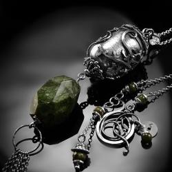 srebrny,naszyjnik,wire-wrapping,zielony,turmalin - Naszyjniki - Biżuteria